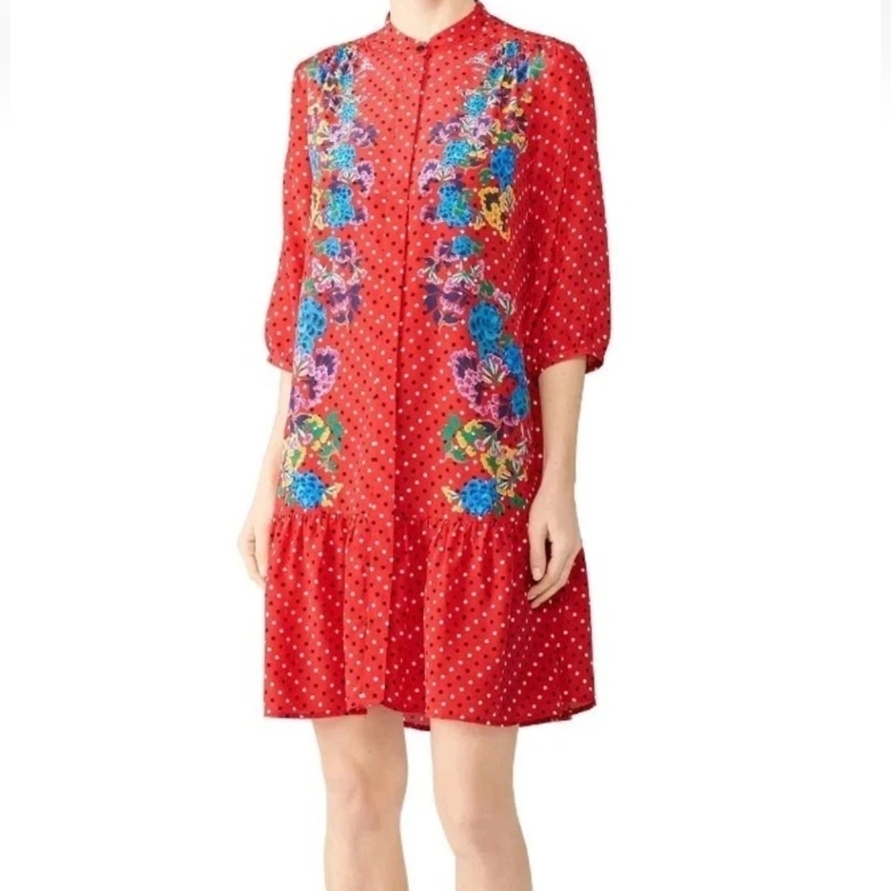 Saloni Scarlet Tyra  Polka Dot Silk Dress  Floral Sz 6